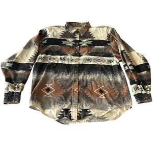 Panhandle‎ Slim Western Shirt Large Womens Aztec Southwestern Button Up Cowgirl